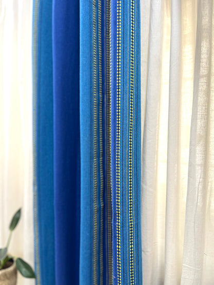 Handloom Cotton Blue Striped Darkened Glow Curtains 9 feet (Set of 2)