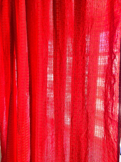 Handloom Cotton Red Box Light Filtering Curtains 9 feet (Set of 2)