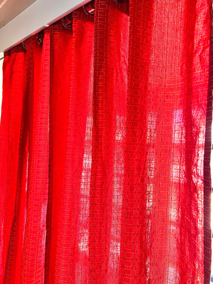 Handloom Cotton Red Box Light Filtering Curtains 9 feet (Set of 2)