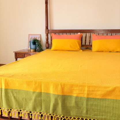 Handloom Yellow Premium Cotton Bedcover without Pillow Covers