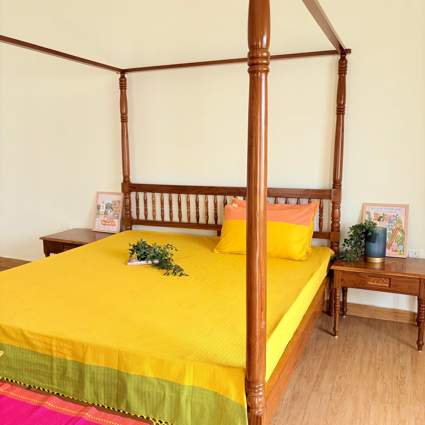 Handloom Yellow Premium Cotton Bedcover without Pillow Covers