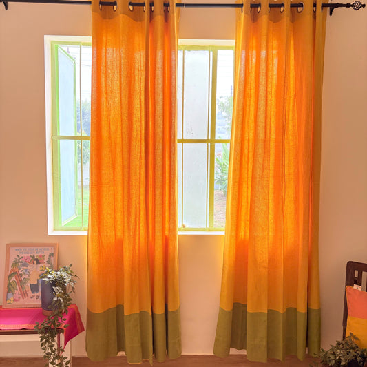 Handloom Yellow Premium Cotton Curtains 7 feet (Set of 2)