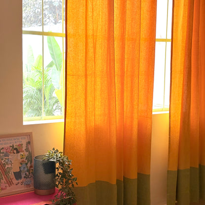 Handloom Yellow Premium Cotton Curtains 7 feet (Set of 2)