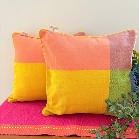 Handloom Premium Yellow Cotton Cushion Covers (Pack of 2)