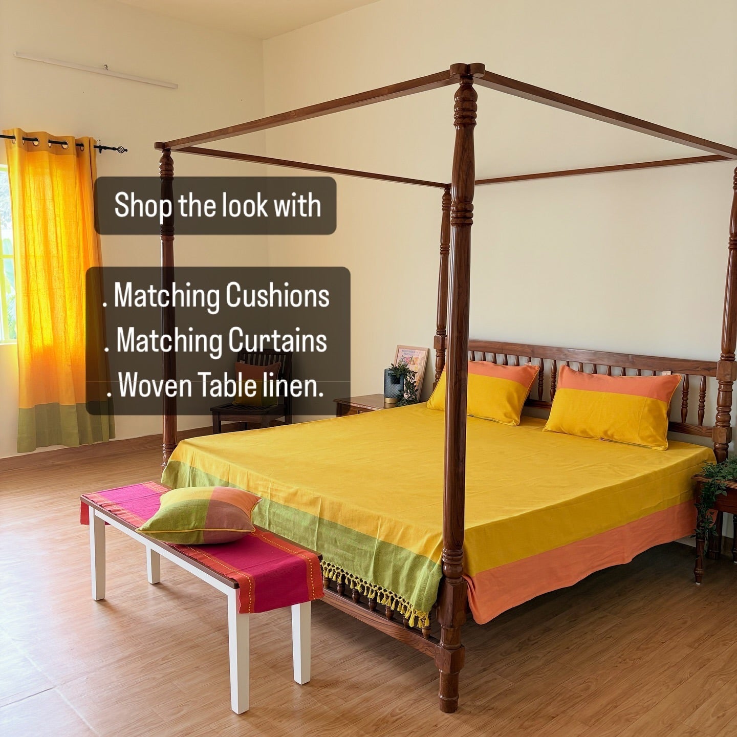 Handloom Yellow Premium Cotton Bedcover without Pillow Covers