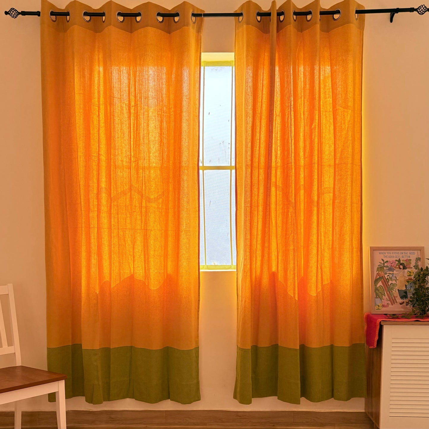 Handloom Yellow Premium Cotton Curtains 7 feet (Set of 2)