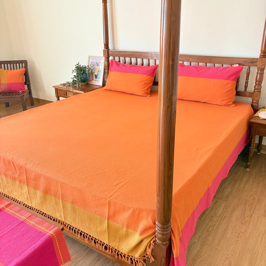 Handloom Orange Premium Cotton Bedcover without Pillow Covers