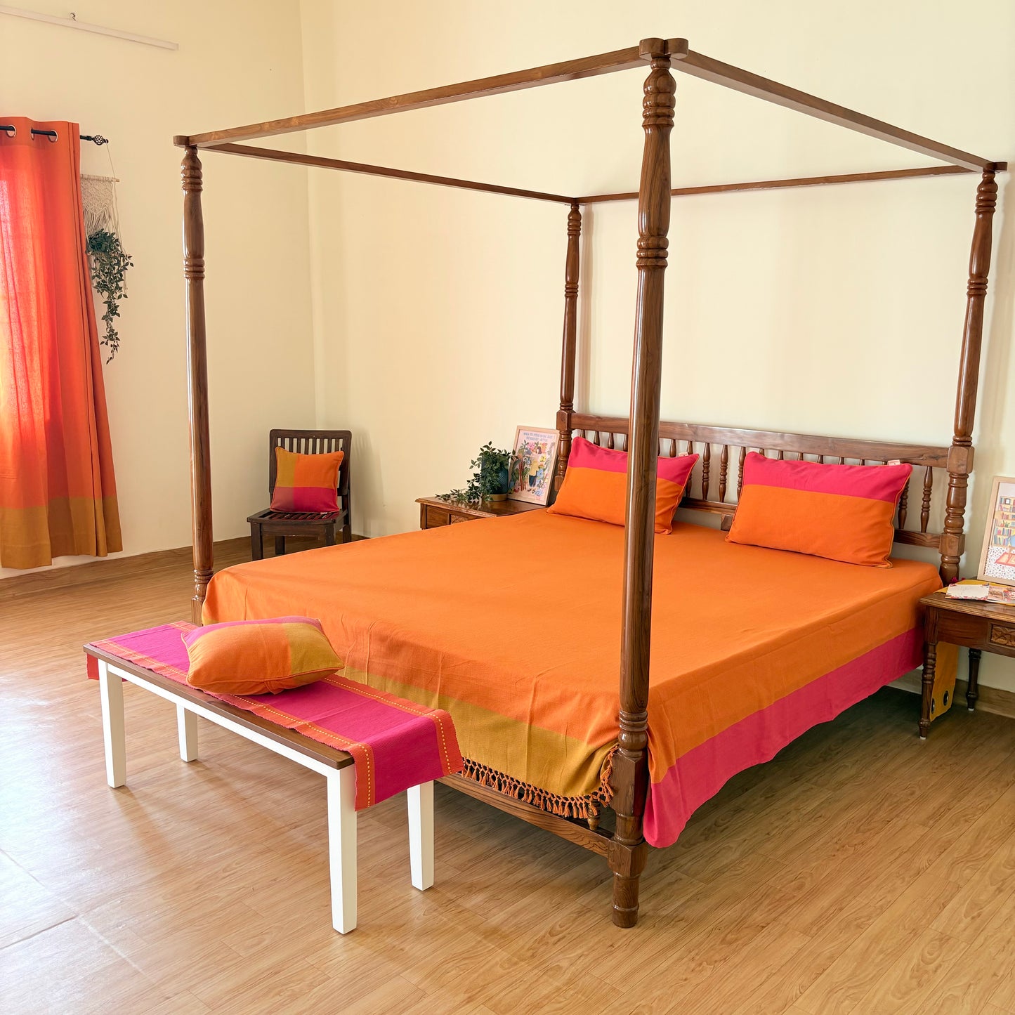 Handloom Orange Premium Cotton Bedcover without Pillow Covers