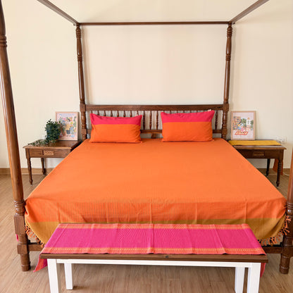 Handloom Orange Premium Cotton Bedcover without Pillow Covers
