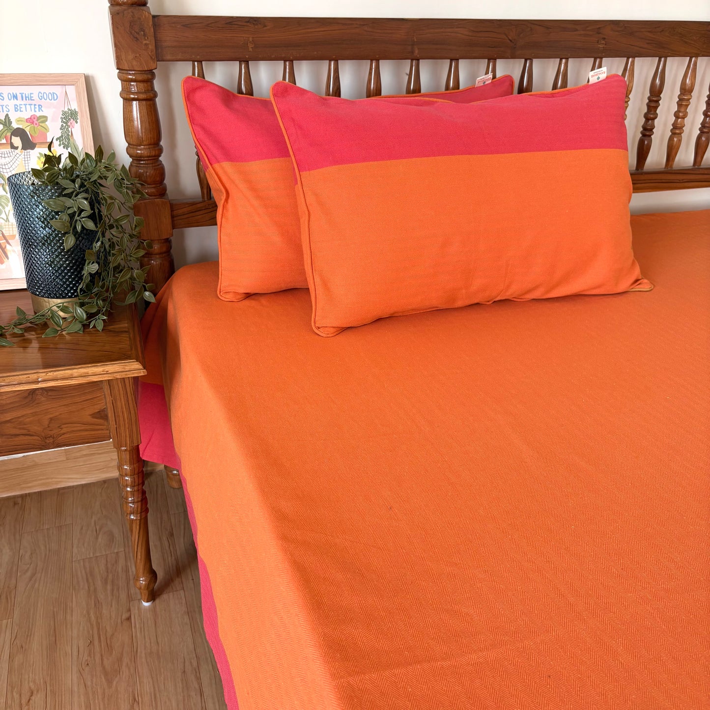 Handloom Orange Premium Cotton Bedcover without Pillow Covers