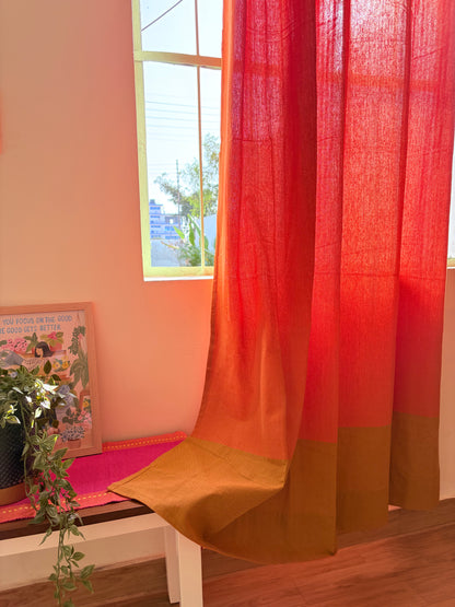 Handloom Orange Premium Cotton Curtains 7 feet (Set of 2)