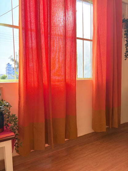 Handloom Orange Premium Cotton Curtains 7 feet (Set of 2)