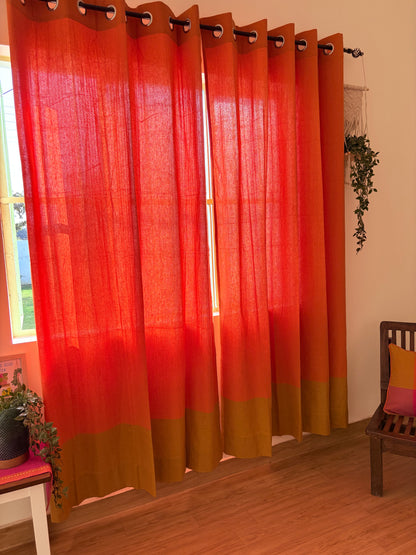 Handloom Orange Premium Cotton Curtains 7 feet (Set of 2)