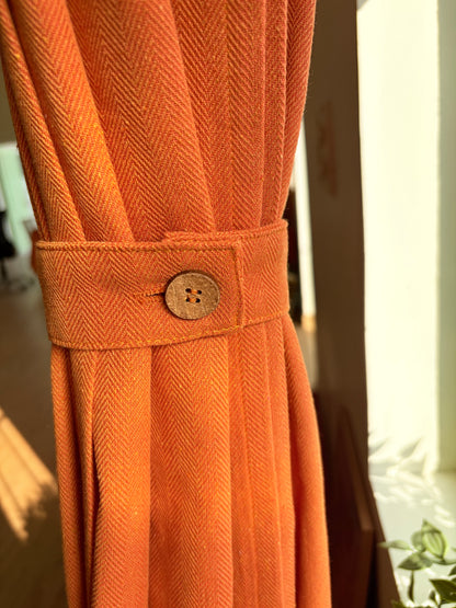 Handloom Orange Premium Cotton Curtains 7 feet (Set of 2)