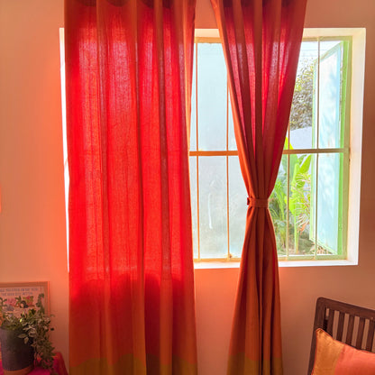 Handloom Orange Premium Cotton Curtains 7 feet (Set of 2)