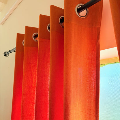 Handloom Orange Premium Cotton Curtains 7 feet (Set of 2)
