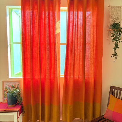 Handloom Orange Premium Cotton Curtains 7 feet (Set of 2)