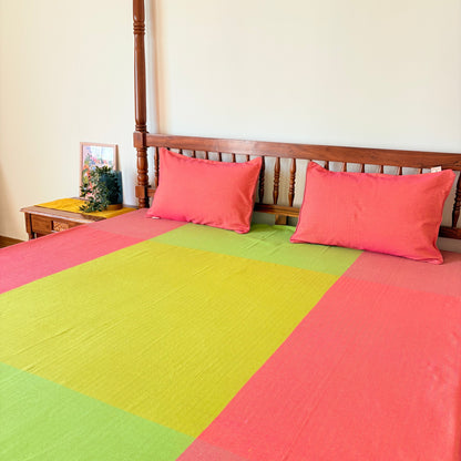 Handloom Green Premium Cotton Bedcover with Pillow Covers