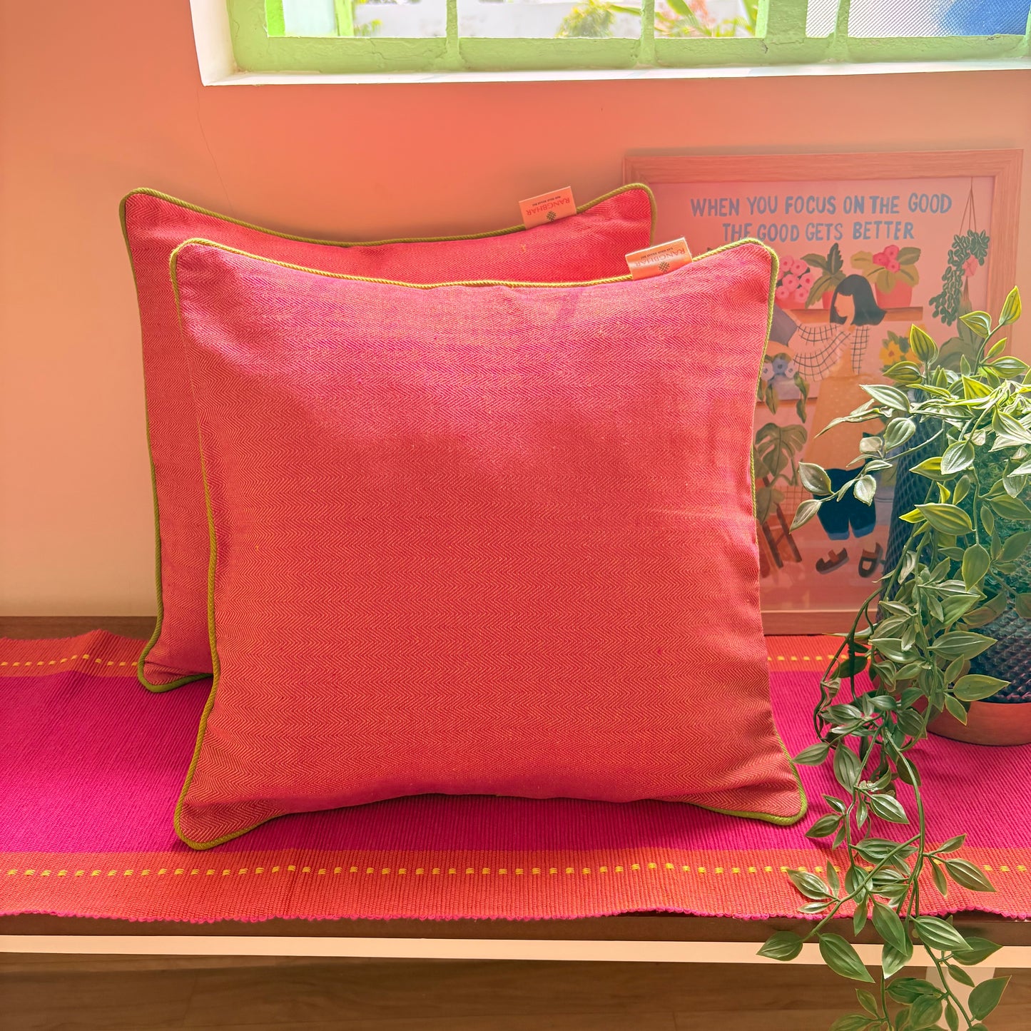 Handloom Premium Green Cotton Cushion Covers (Pack of 2)