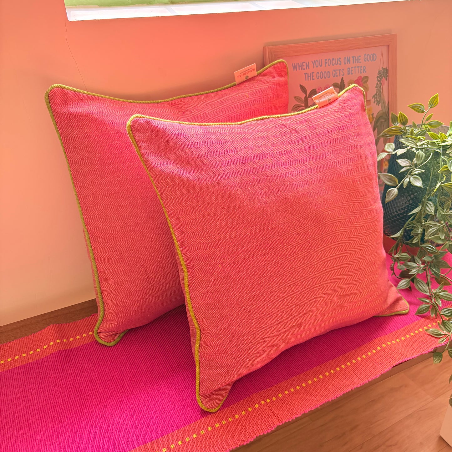 Handloom Premium Green Cotton Cushion Covers (Pack of 2)