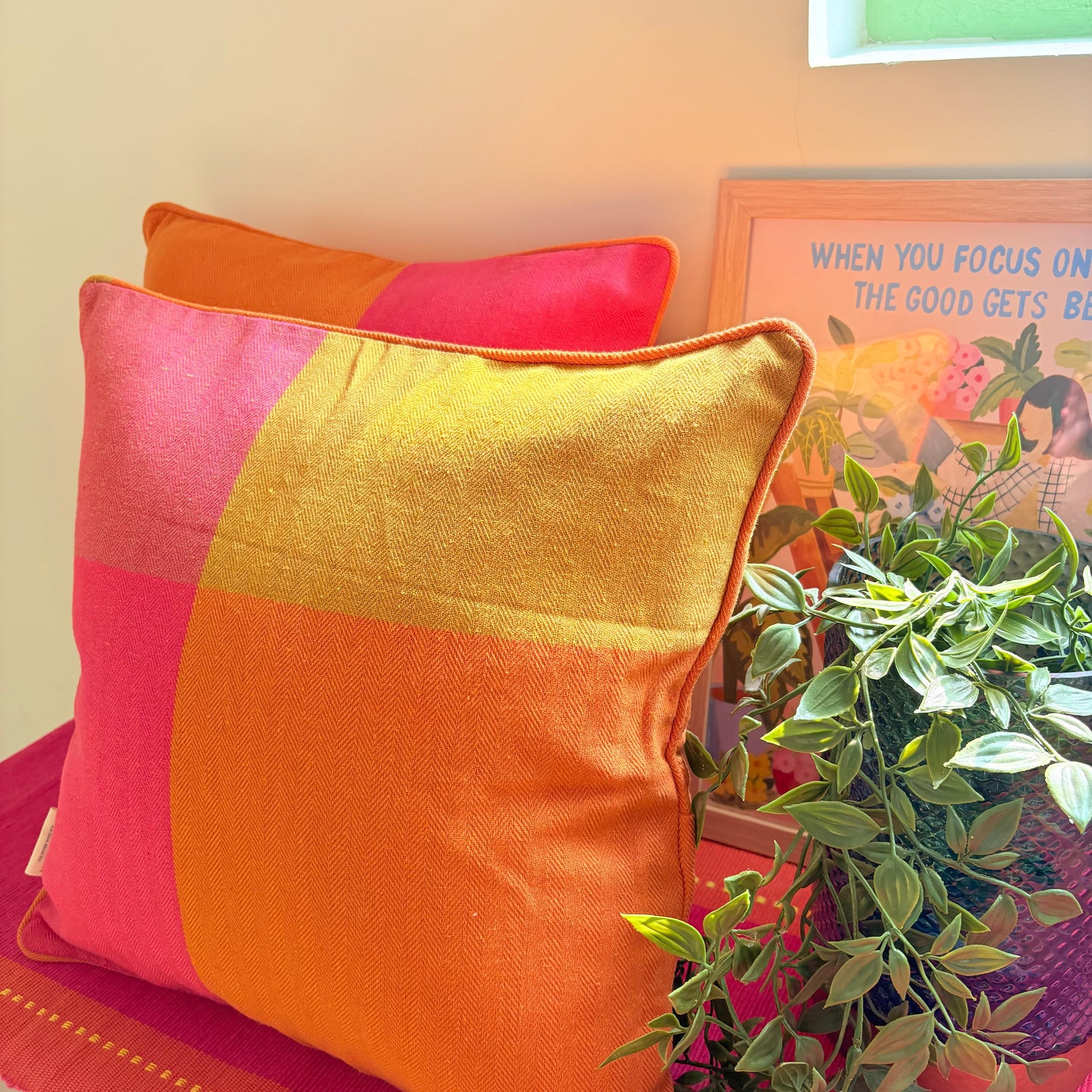 Handloom Premium Orange Cotton Cushion Covers (Pack of 2)