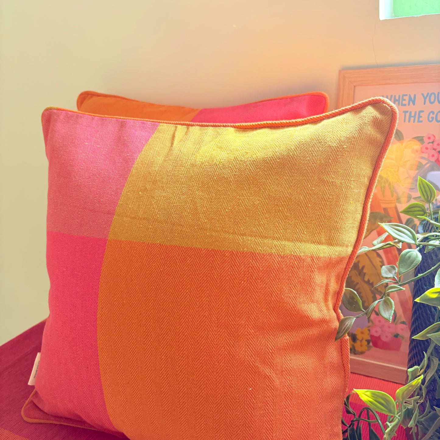 Handloom Premium Orange Cotton Cushion Covers (Pack of 2)