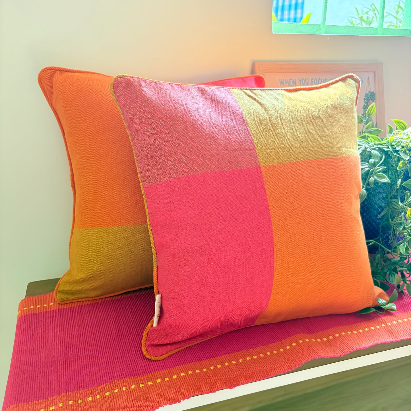 Handloom Premium Orange Cotton Cushion Covers (Pack of 2)