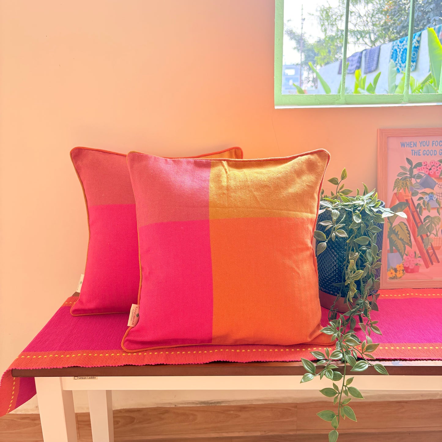 Handloom Premium Orange Cotton Cushion Covers (Pack of 2)