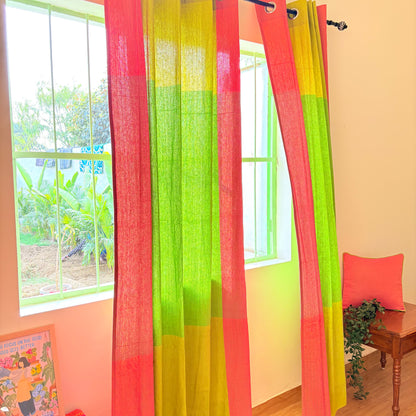 Handloom Green Premium Cotton Curtains 7 feet (Set of 2)