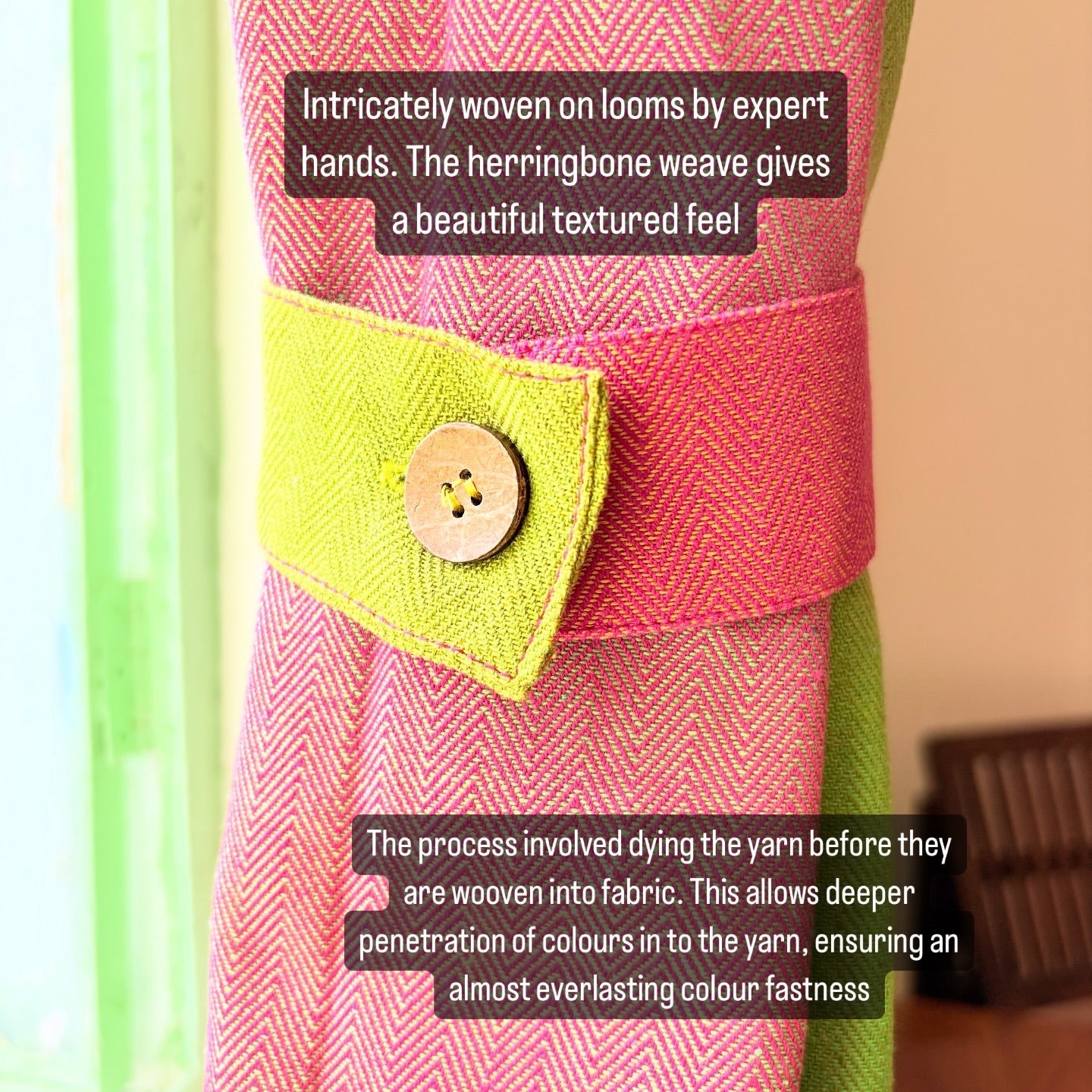 Handloom Green Premium Cotton Curtains 7 feet (Set of 2)