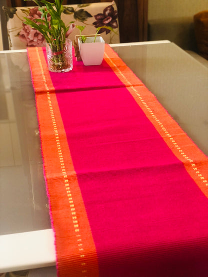 Cotton Pink Orange Striped Table Runner Large