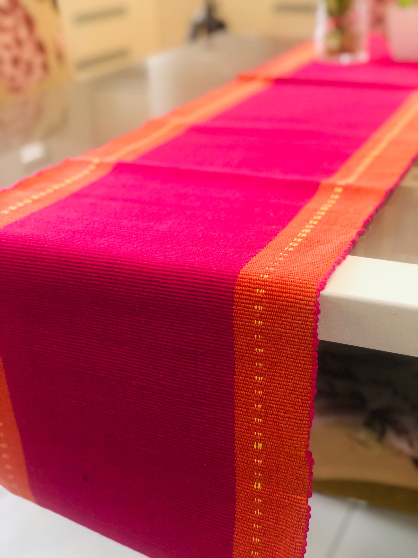 Cotton Pink Orange Striped Table Runner Medium