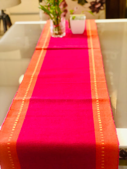 Cotton Pink Orange Striped Table Runner Large