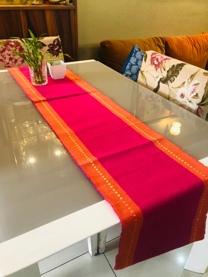 Cotton Pink Orange Striped Table Runner Large