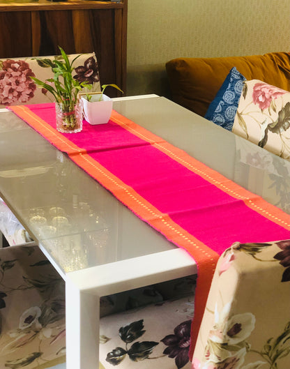 Cotton Pink Orange Striped Table Runner Large