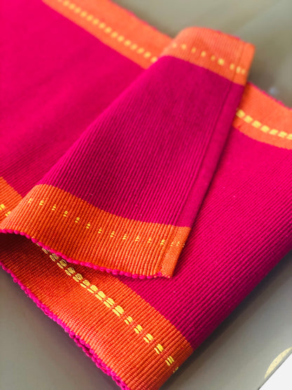 Cotton Pink Orange Striped Table Runner Large