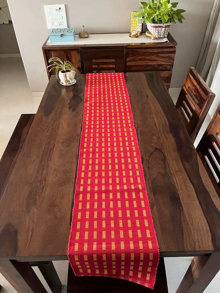Cotton Red Box Table Runner Medium