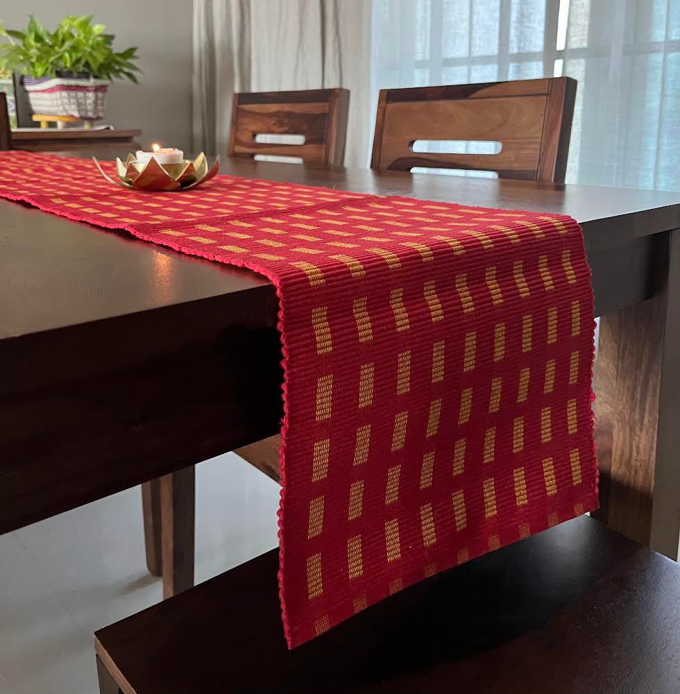 Cotton Red Box Table Runner Large
