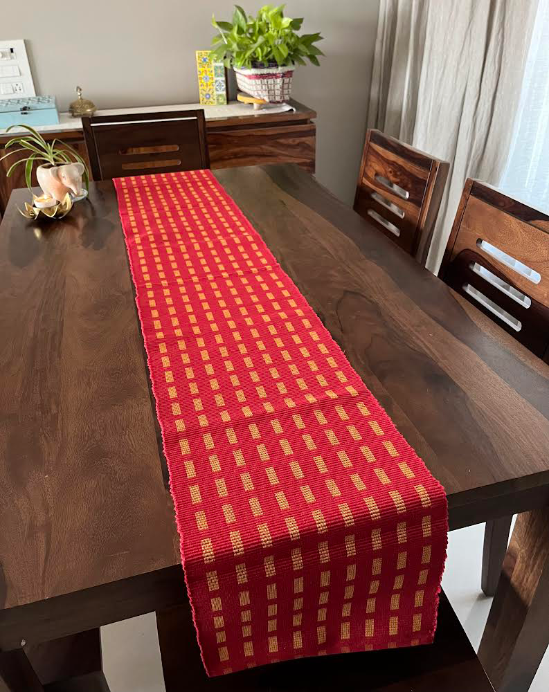 Cotton Red Box Table Runner Medium