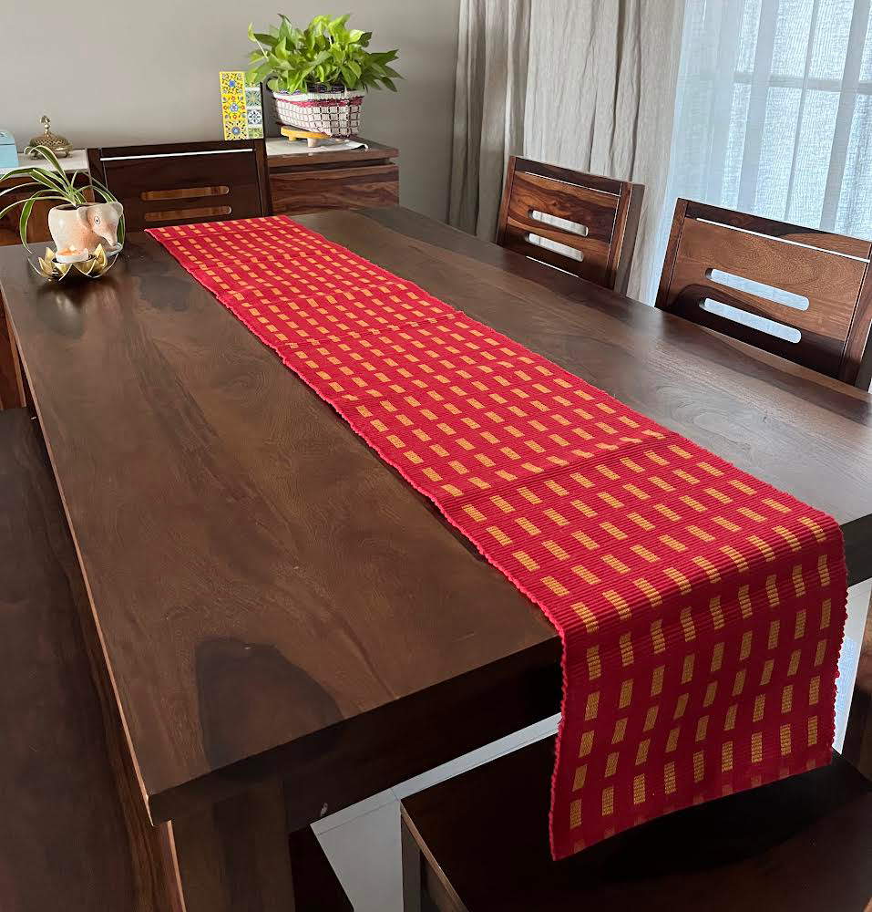 Cotton Red Box Table Runner Large