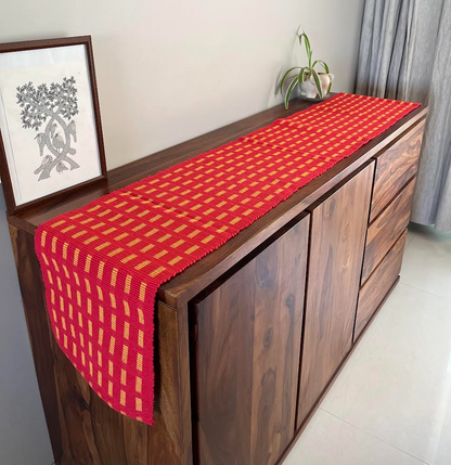 Cotton Red Box Table Runner Large