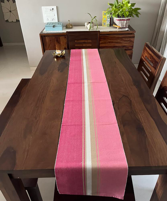 Cotton Pink Striped Table Runner Medium