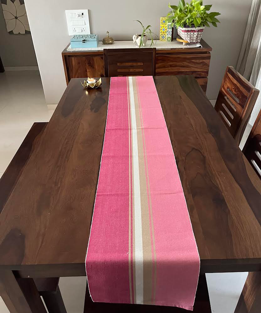 Cotton Pink Striped Table Runner Large