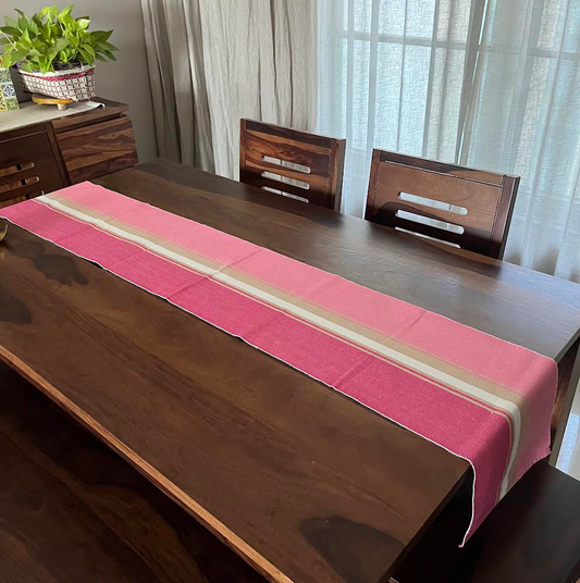 Cotton Pink Striped Table Runner Large