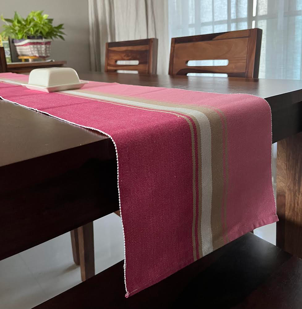 Cotton Pink Striped Table Runner Medium