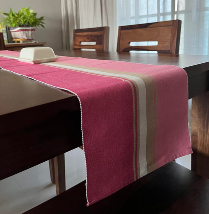 Cotton Pink Striped Table Runner Medium