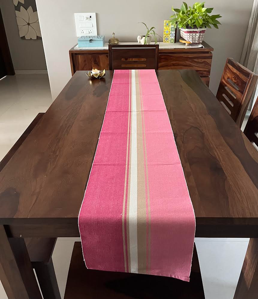 Cotton Pink Striped Table Runner Medium