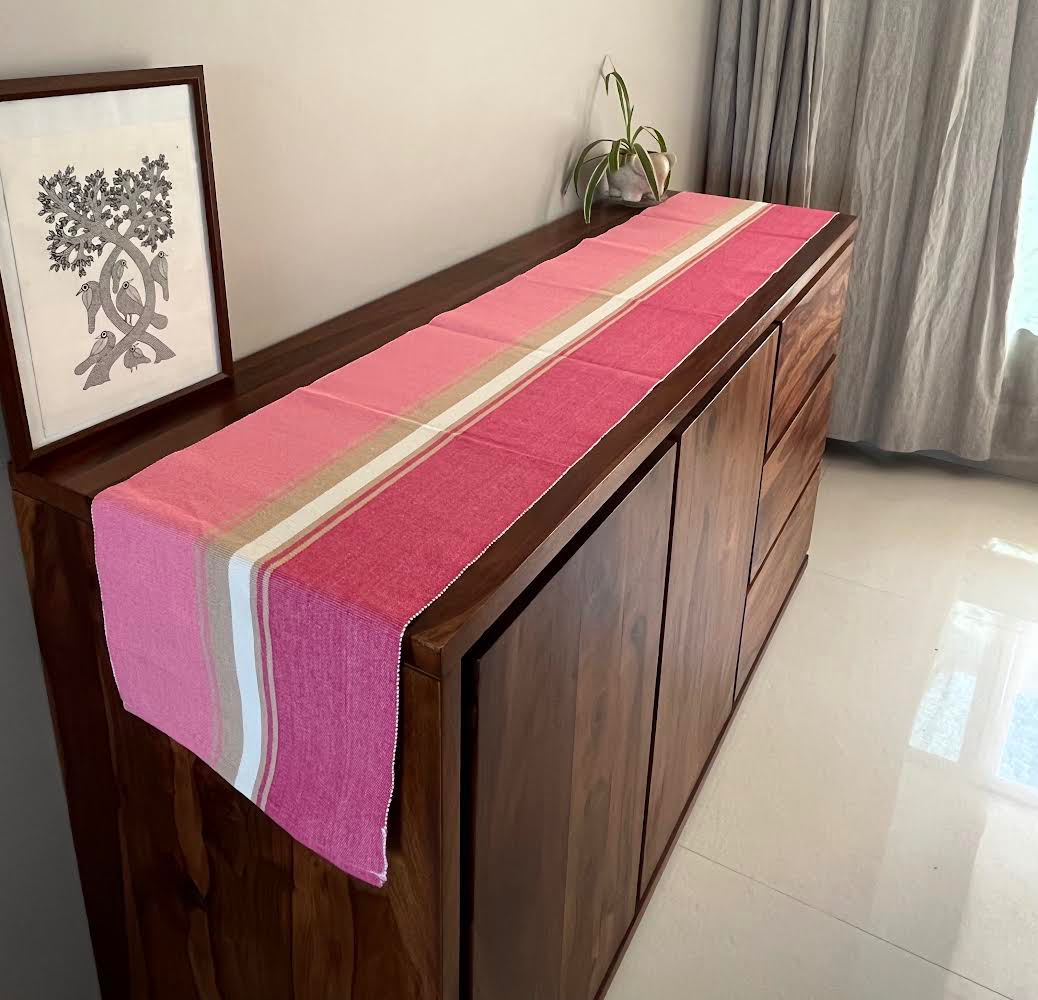 Cotton Pink Striped Table Runner Large