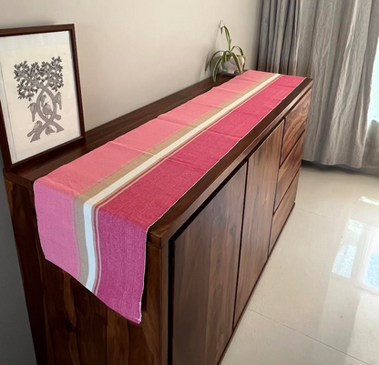 Cotton Pink Striped Table Runner Large