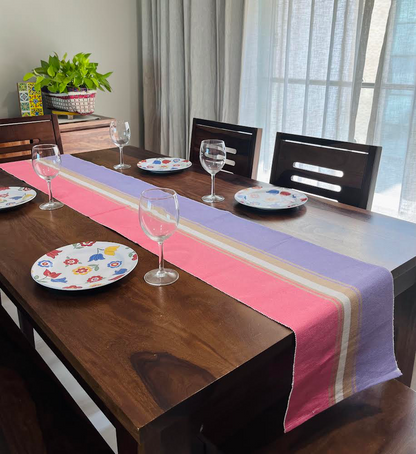 Cotton Pink Purple Striped Table Runner Large